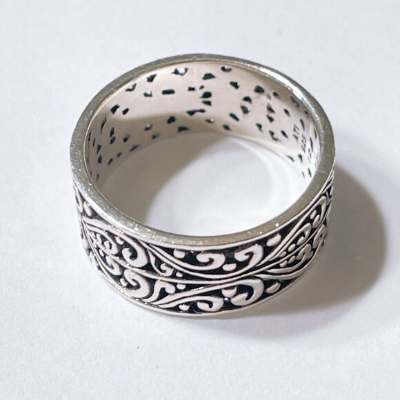 Sterling Silver 925 Wide Band Filigree Design Ring For Women Or Men 9.5 - Picture 1 of 5